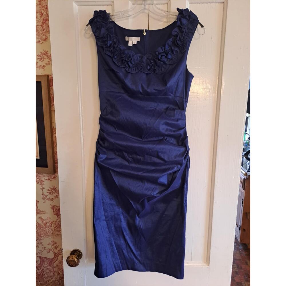 London Times dress 8 M S in Royal Blue floral ruffles weddings